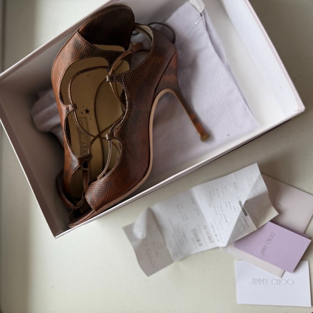 🤎✨ Jimmy Choo Tobacco Karung Skin Lace-Up Heels Size 40 (US 9–9.5) 🤎✨ - Picture 10 of 16